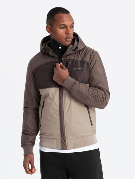Ombre Clothing Leichte, farbige Herren-Sportjacke aus Fleece beige Ombre Clothing