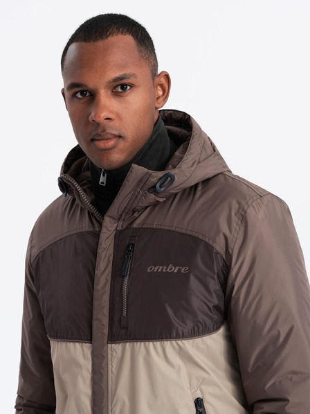 Ombre Clothing Leichte, farbige Herren-Sportjacke aus Fleece beige Ombre Clothing