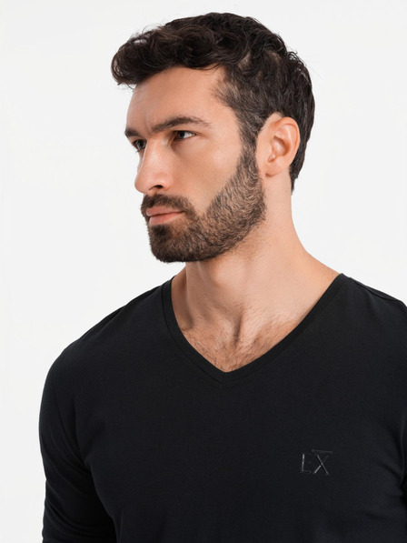 Ombre Clothing Herren-T-Shirt mit V-Ausschnitt SLIM FIT mit Elastan und Druck schwarz Ombre Clothing