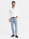 Ombre Clothing Herren SLIM FIT T-Shirt mit V-Ausschnitt, langen Ärmeln, Elastan und Aufdruck weiß Ombre Clothing