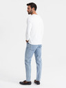 Ombre Clothing Herren SLIM FIT T-Shirt mit V-Ausschnitt, langen Ärmeln, Elastan und Aufdruck weiß Ombre Clothing