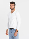 Ombre Clothing Herren SLIM FIT T-Shirt mit V-Ausschnitt, langen Ärmeln, Elastan und Aufdruck weiß Ombre Clothing