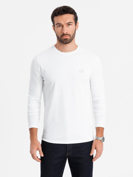 Ombre Clothing Langärmeliges Herren T-Shirt SLIM FIT mit Elastan und Aufdruck weiß Ombre Clothing