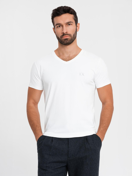 Ombre Clothing Herren SLIM FIT V-Ausschnitt T-Shirt mit Elastan und Druck weiß Ombre Kleidung