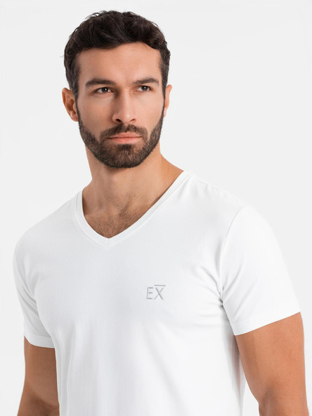 Ombre Clothing Herren SLIM FIT V-Ausschnitt T-Shirt mit Elastan und Druck weiß Ombre Kleidung