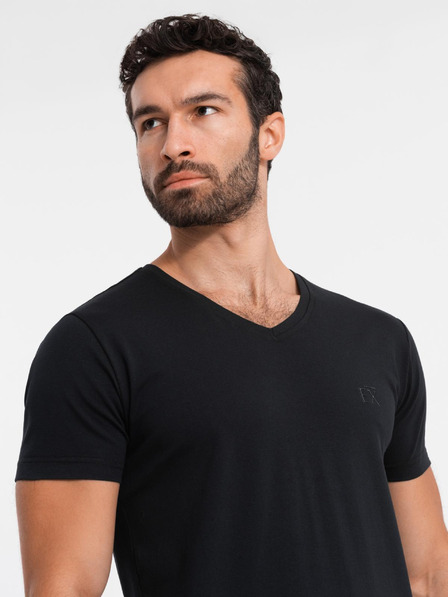 Ombre Clothing Herren SLIM FIT T-Shirt mit V-Ausschnitt, Elastan und Aufdruck schwarz Ombre Clothing