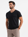 Ombre Clothing Herren SLIM FIT T-Shirt mit V-Ausschnitt, Elastan und Aufdruck schwarz Ombre Clothing