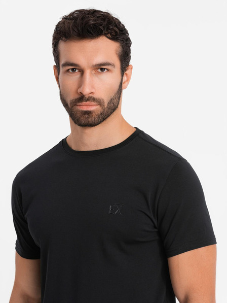 Ombre Clothing Herren SLIM FIT T-Shirt mit Elastan und Aufdruck schwarz Ombre Kleidung