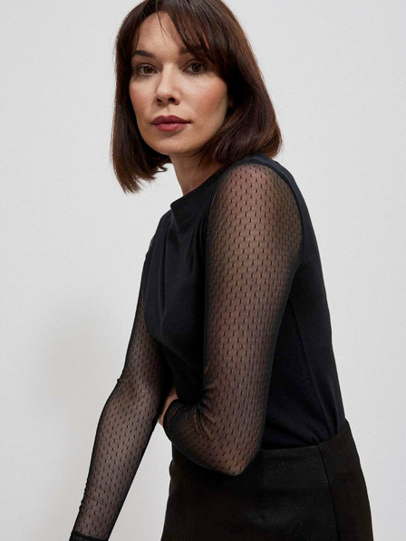 Moodo Schwarze Damenbluse mit transparenten Ärmeln Moodo