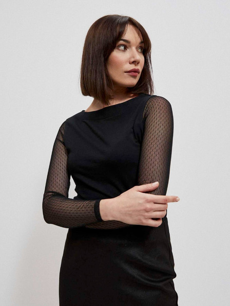 Moodo Schwarze Damenbluse mit transparenten Ärmeln Moodo