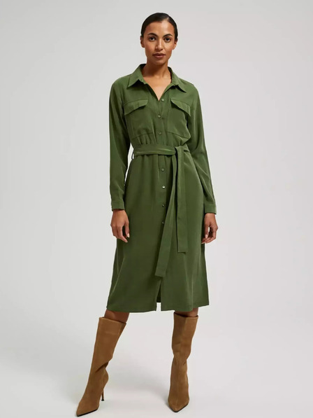 Moodo Khakifarbenes Hemdkleid mit langen Ärmeln Moodo