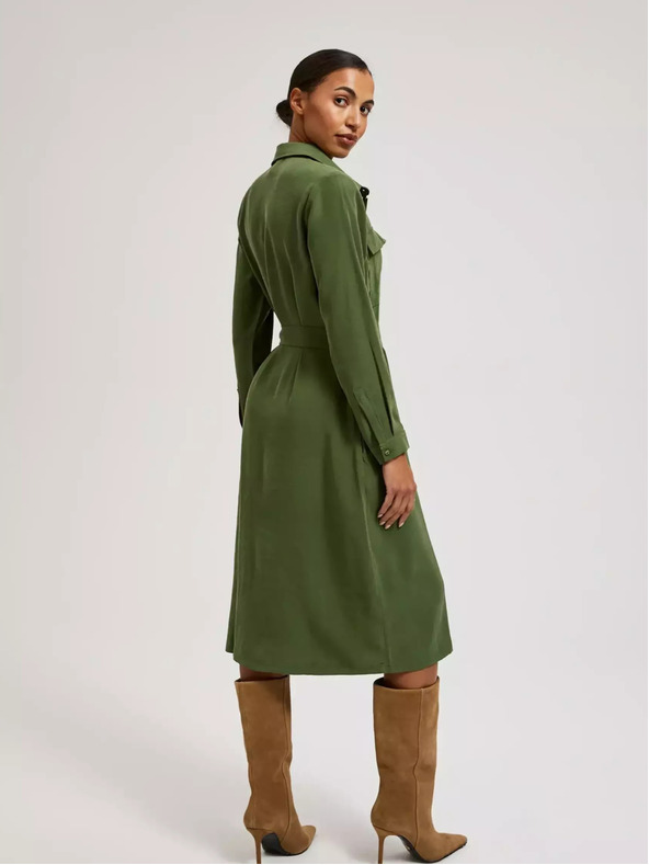 Moodo Khakifarbenes Hemdkleid mit langen Ärmeln Moodo