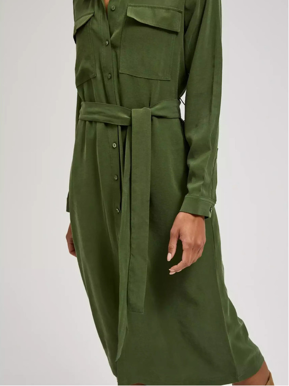 Moodo Khakifarbenes Hemdkleid mit langen Ärmeln Moodo