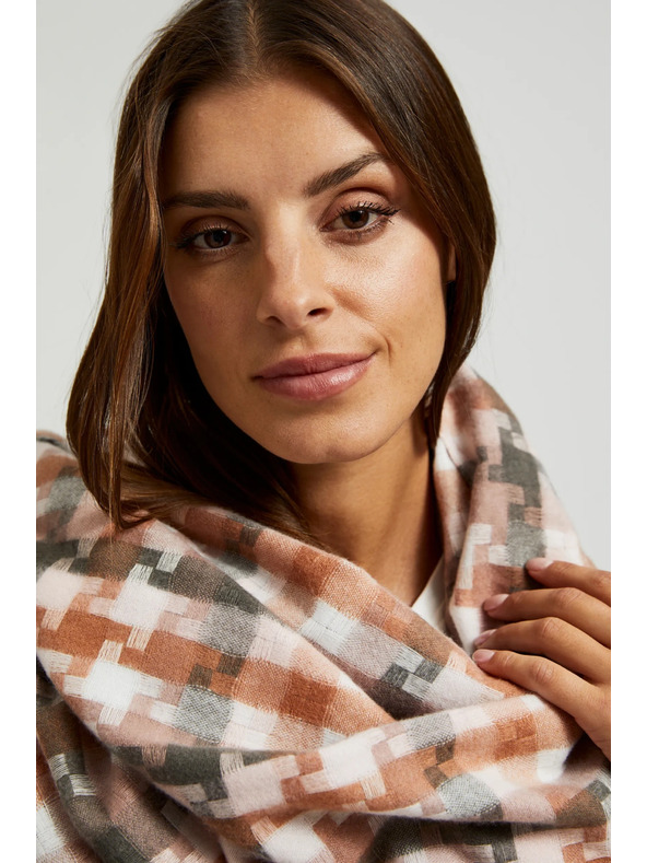 Moodo Weiß und braun karierter Damenschal Moodo