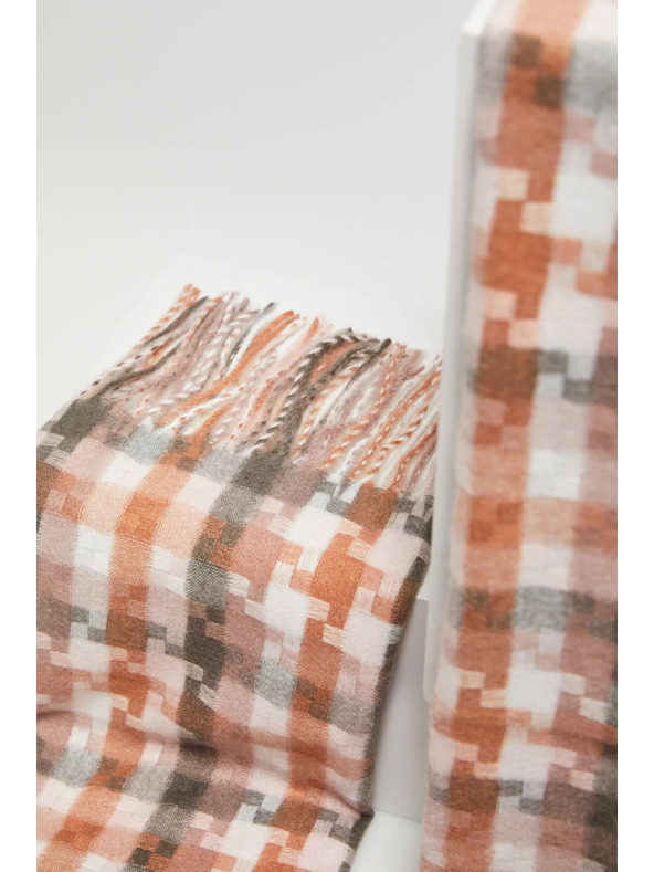 Moodo Weiß und braun karierter Damenschal Moodo