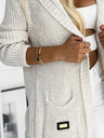 numoco Cremefarbene Damen-Strickjacke mit Kapuze, Taschen und Numoco-Applikation
