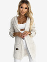 numoco Cremefarbene Damen-Strickjacke mit Kapuze, Taschen und Numoco-Applikation