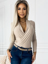 numoco Beigefarbener Damen Body mit Rundhalsausschnitt Numoco