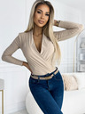 numoco Beigefarbener Damen Body mit Rundhalsausschnitt Numoco
