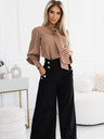 numoco Schwarze elegante Damenhose mit hohem Bund und weitem Bein und goldenen Knöpfen Numoco