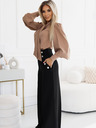 numoco Schwarze elegante Damenhose mit hohem Bund und weitem Bein und goldenen Knöpfen Numoco