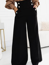 numoco Schwarze elegante Damenhose mit hohem Bund und weitem Bein und goldenen Knöpfen Numoco