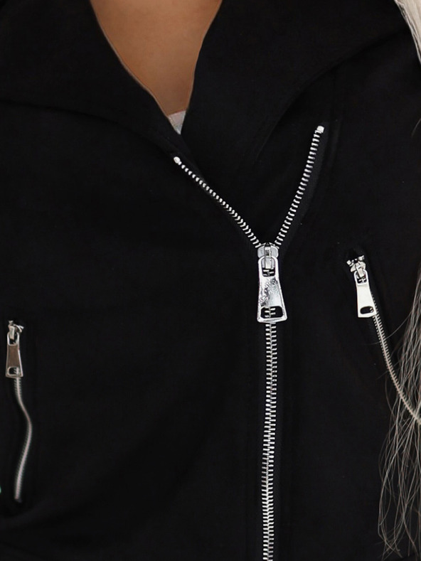 numoco Schwarze Damen-Wildlederjacke mit langen Ärmeln und Reißverschlüssen Numoco