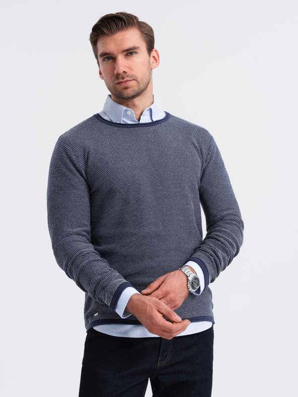 Ombre Clothing Herren Strickpullover RELAXED FIT mit Muster blau Ombre Kleidung