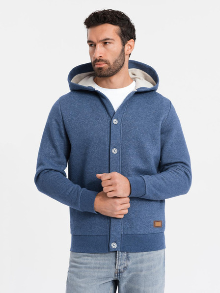 Ombre Clothing Herren Kapuzenpullover mit Knopfleiste blau Ombre Clothing