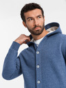 Ombre Clothing Herren Kapuzenpullover mit Knopfleiste blau Ombre Clothing