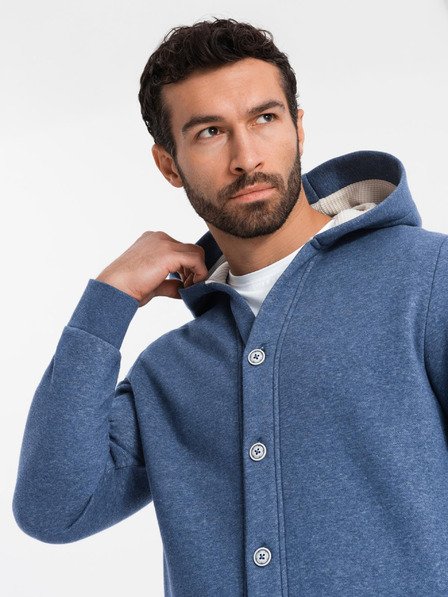 Ombre Clothing Herren Kapuzenpullover mit Knopfleiste blau Ombre Clothing