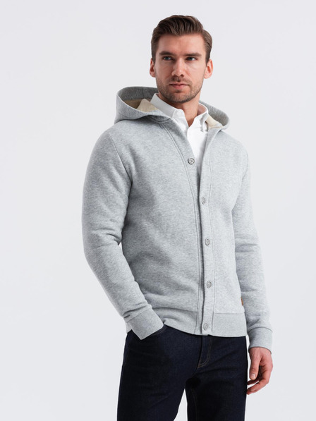 Ombre Clothing Herren Kapuzenpulli mit Knopfleiste - grau melange V2 OM-SSZP-0186 Ombre Clothing