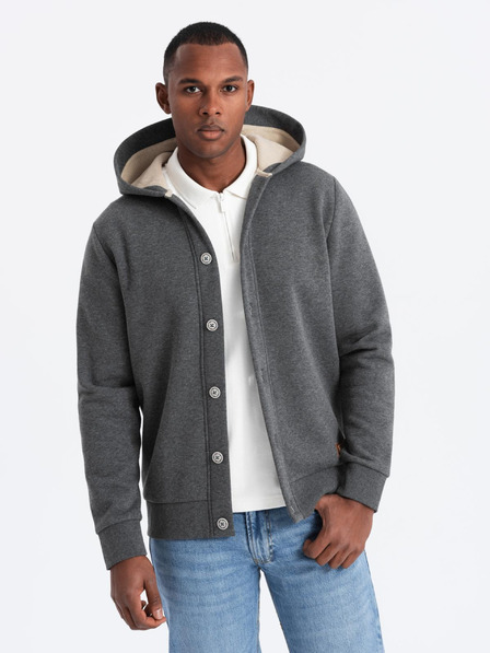 Ombre Clothing Herren Kapuzenpulli mit Knöpfen - graphit melange V4 OM-SSZP-0186 Ombre Clothing