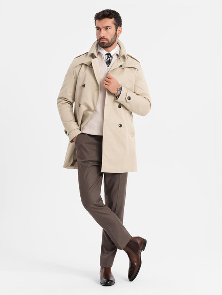 Ombre Clothing Eleganter Herren SLIM FIT Mantel mit Gürtel beige Ombre Kleidung