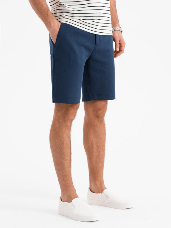 Ombre Clothing Herren SLIM FIT Shorts in strukturiertem Melange-Strick blau Ombre Clothing