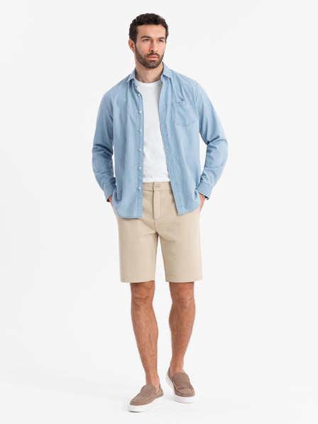 Ombre Clothing Herren SLIM FIT kurze Shorts in strukturiertem Melange-Strick beige Ombre Kleidung