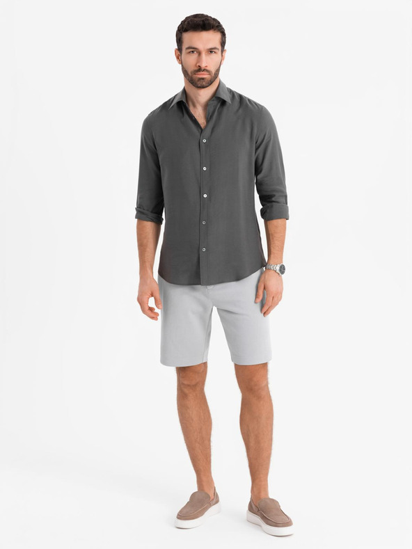 Ombre Clothing Herren kurze Shorts SLIM FIT strukturierter Melange-Strick hellgrau Ombre Kleidung