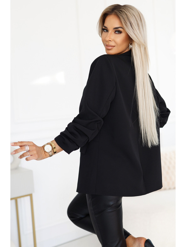 numoco Klassische Damenjacke mit Rüschenärmeln - schwarz