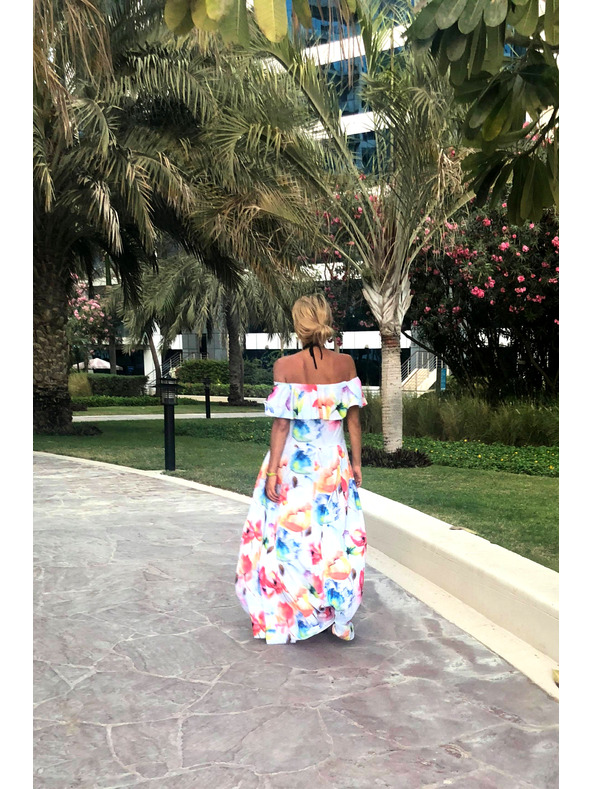 numoco Langes Sommerkleid mit Gürtel - buntes Blumenmuster Numoco