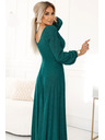 numoco Glänzendes langes Kleid mit Rundhalsausschnitt, langen Ärmeln und Beinschlitz Numoco