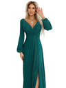 numoco Glänzendes langes Kleid mit Rundhalsausschnitt, langen Ärmeln und Beinschlitz Numoco