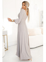 numoco NELA Glänzendes langes Kleid mit Rundhalsausschnitt, langen Ärmeln und Beinschlitz Numoco