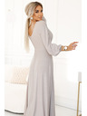 numoco NELA Glänzendes langes Kleid mit Rundhalsausschnitt, langen Ärmeln und Beinschlitz Numoco