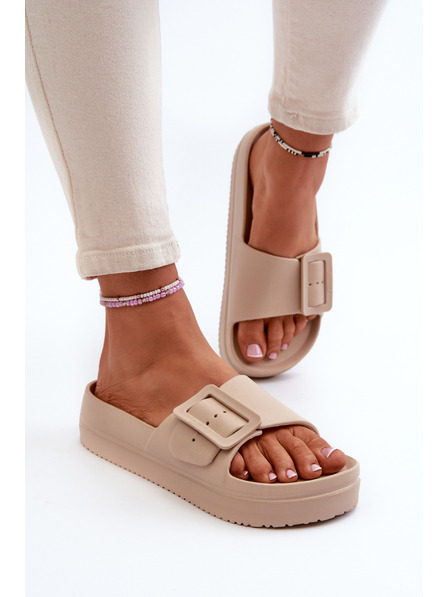BIG STAR SHOES Damen Plateau Schaumstoff Hausschuhe mit Schnalle Big Star beige