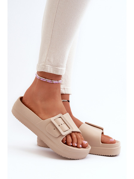BIG STAR SHOES Damen Plateau Schaumstoff Hausschuhe mit Schnalle Big Star beige