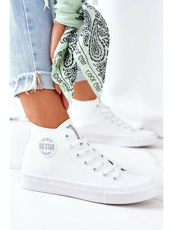 BIG STAR SHOES Damen Leder Hohe Turnschuhe Big Star Weiß