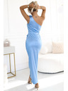 numoco 580-4 AURORA Langes Satin-Schulterkleid mit Rosen - Hellblau
