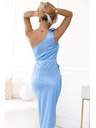 numoco 580-4 AURORA Langes Satin-Schulterkleid mit Rosen - Hellblau