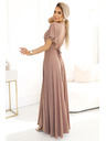 numoco Numoco Glänzendes Langes Kleid mit Ärmeln und Ausschnitt - Mokka Mousse mit Glitter