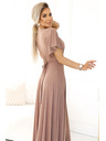 numoco Numoco Glänzendes Langes Kleid mit Ärmeln und Ausschnitt - Mokka Mousse mit Glitter